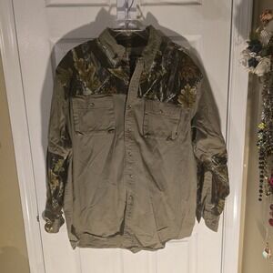 Master Sportsman Rugged Outdoor Gear Camo Patch Button Up Shirt Mens Size‎ XL